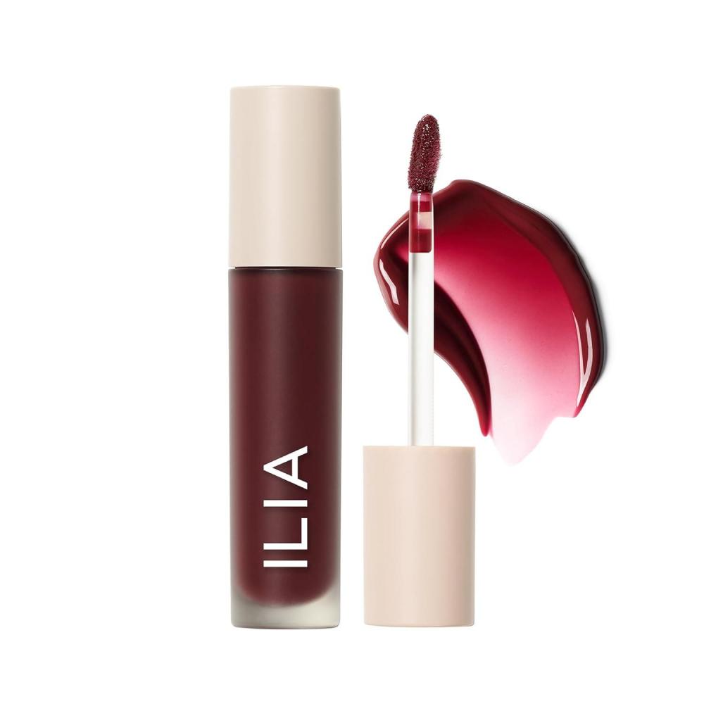 imageILIA Overglaze Hydrating Lip Gloss LongWear NonSticky 24Hour Hydration Smooth Plump Vegan Silicone Gluten NanoparticlesFree ClayResin Rich Burgundy