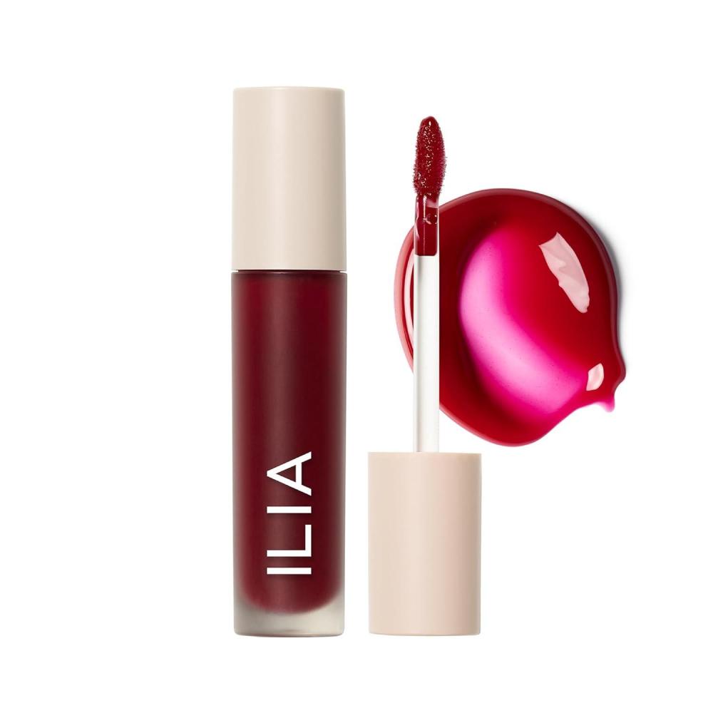 imageILIA Overglaze Hydrating Lip Gloss LongWear NonSticky 24Hour Hydration Smooth Plump Vegan Silicone Gluten NanoparticlesFree ClayStudio Raspberry Red